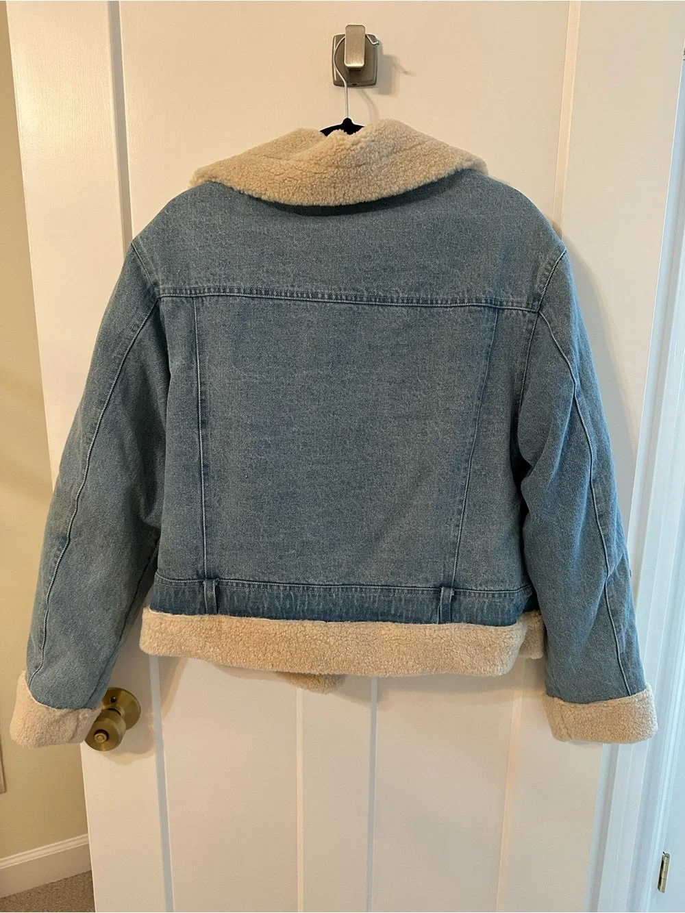 Oversized brand new Sherpa-Lined Denim Jacket - Light Blue with Cream Sherpa